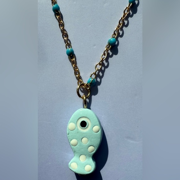 Claire's Gold-tone Necklace with Green Fish Pendant and Turquoise Beads - Picture 6 of 8